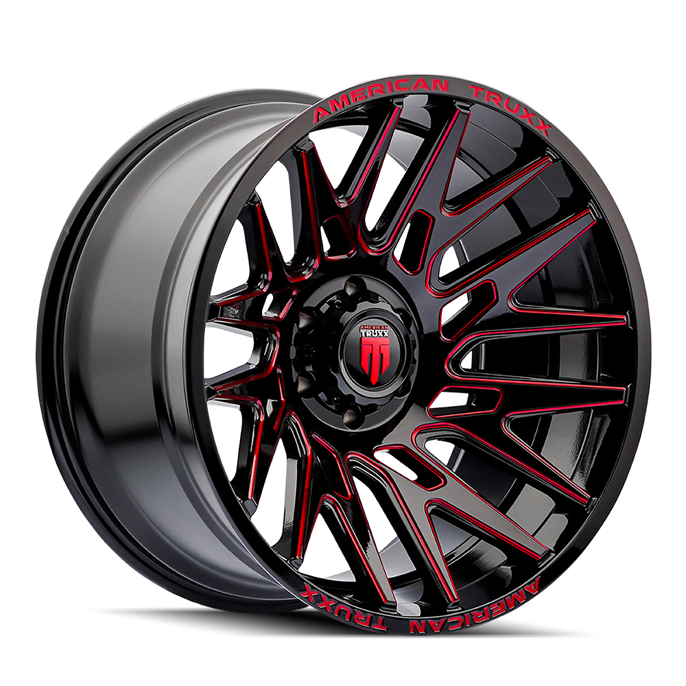AMERICAN TRUXX EVOLUTION AT1919 GLOSS BLACK PRIZM RED 22X12 8-180 -44MM 124.2MM
