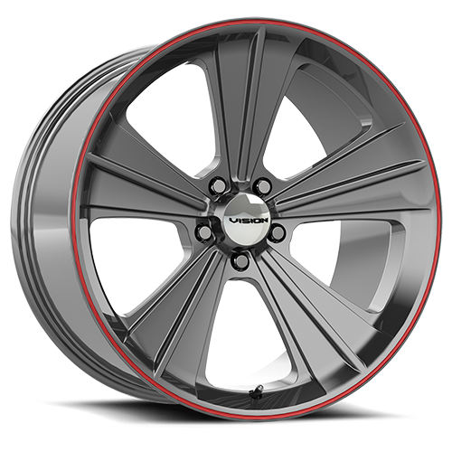 American Muscle Missile 20X11 Gun Metal W/Red Lip - 5-4.5 (5-114.3)