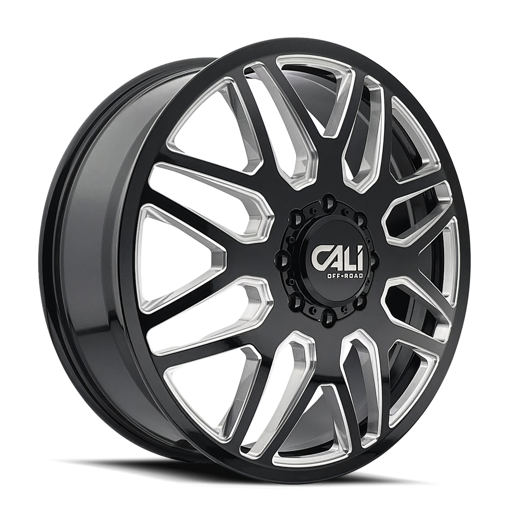 CALI OFF-ROAD-OFFROAD-OFFROAD INVADER DUALLY 9115D GLOSS BLACK MILLED 22X8.25 8-200 -192MM 142MM