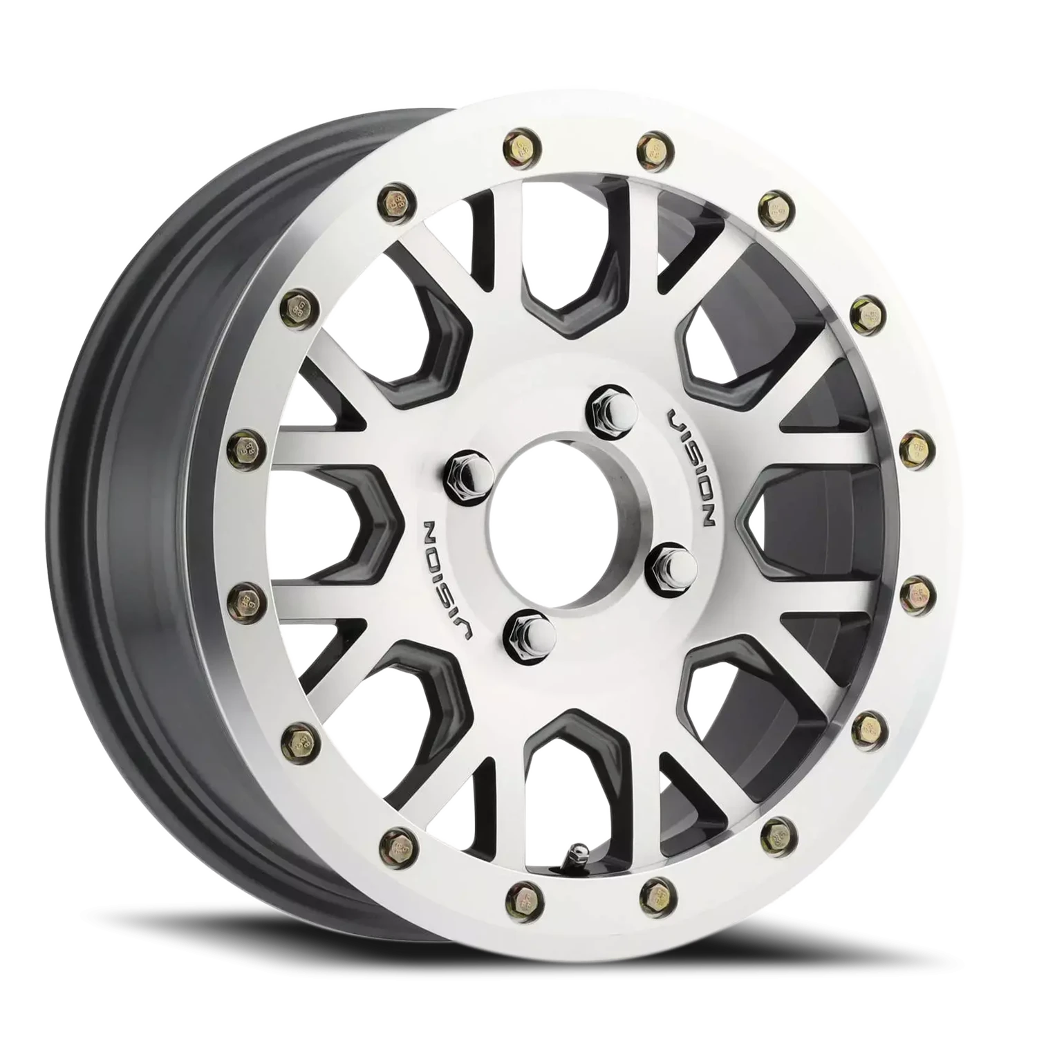 ATV/UTV Invader 15X6 Gunmetal Machined Face And Ring - 4-110