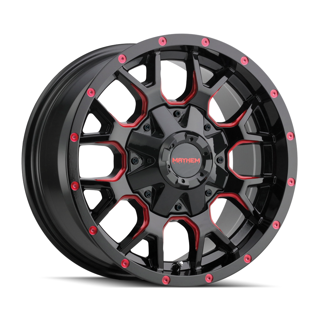 MAYHEM WARRIOR 8015 GLOSS BLACK MILLED PRISM RED 20X9 5-127/5-139.7 0MM 87MM