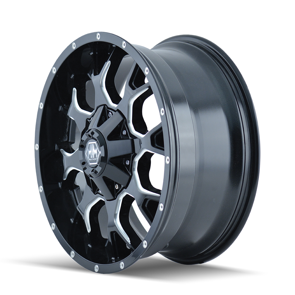 mayhem warrior 8015 gloss black milled 20x10 8-180 -25mm 124.1mm