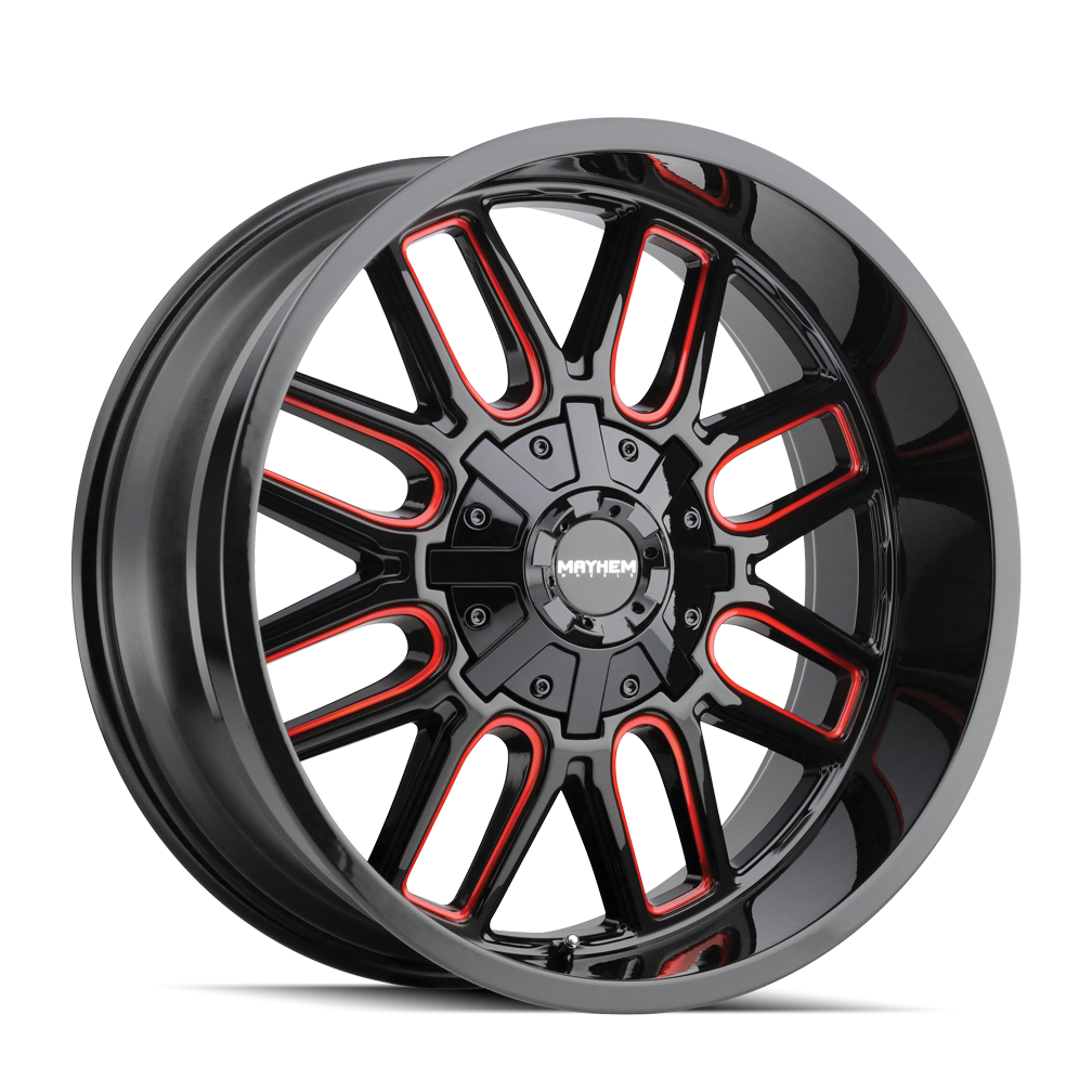 MAYHEM COGENT 8107 GLOSS BLACK MILLED PRISM RED 22X10 8-165.1 -19MM 130.8MM