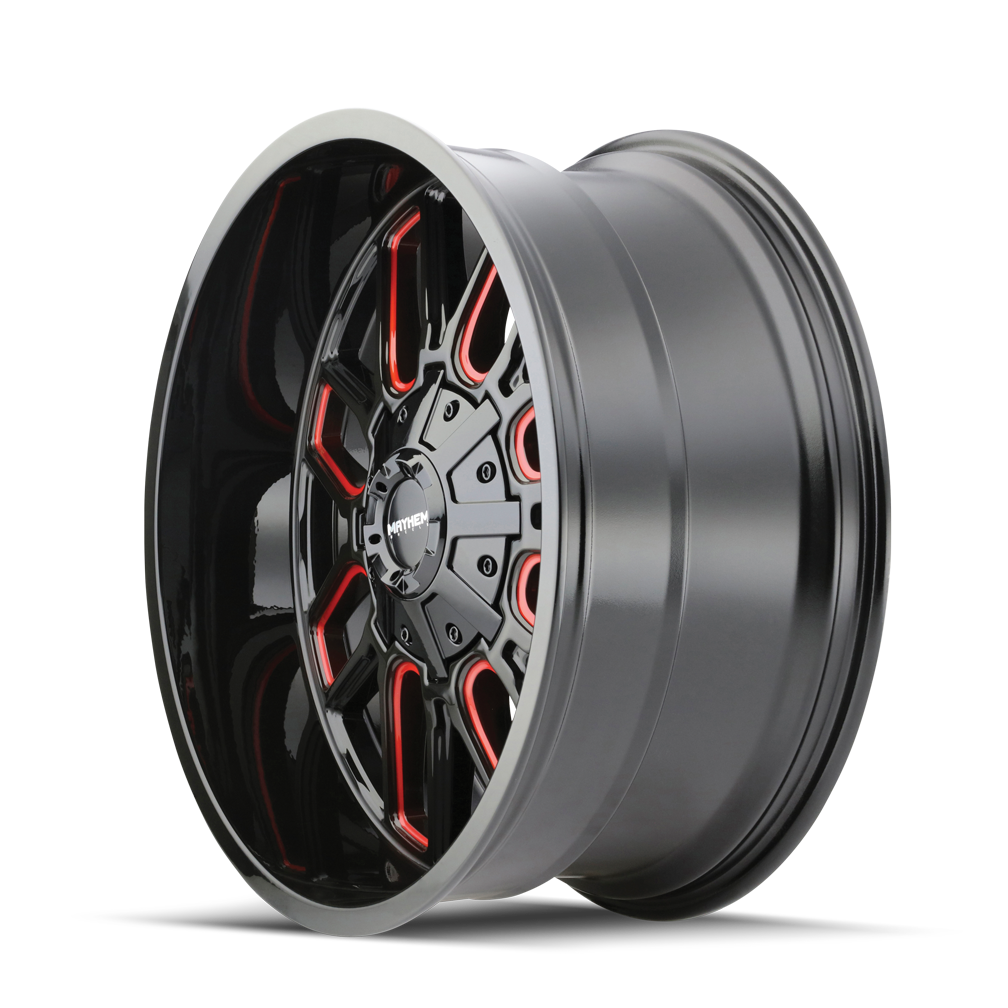 mayhem cogent 8107 gloss black milled prism red 22x10 8-165.1/8-170 -19mm 130.8mm